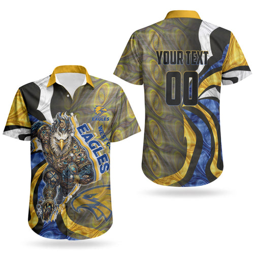 Personalised West Coast Eagles Couples Matching Puletasi and Hawaiian Shirt Trippy Psychedelic Abstract Art Mascot Football Fans