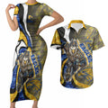 Personalised West Coast Eagles Couples Matching Short Sleeve Bodycon Dress and Hawaiian Shirt Trippy Psychedelic Abstract Art Mascot Football Fans