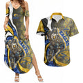 Personalised West Coast Eagles Couples Matching Summer Maxi Dress and Hawaiian Shirt Trippy Psychedelic Abstract Art Mascot Football Fans