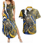 Personalised West Coast Eagles Couples Matching Summer Maxi Dress and Hawaiian Shirt Trippy Psychedelic Abstract Art Mascot Football Fans