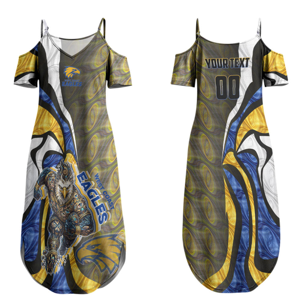 Personalised West Coast Eagles Couples Matching Summer Maxi Dress and Hawaiian Shirt Trippy Psychedelic Abstract Art Mascot Football Fans