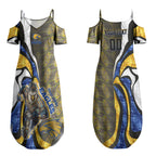 Personalised West Coast Eagles Couples Matching Summer Maxi Dress and Long Sleeve Button Shirt Trippy Psychedelic Abstract Art Mascot Football Fans