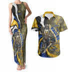 Personalised West Coast Eagles Couples Matching Tank Maxi Dress and Hawaiian Shirt Trippy Psychedelic Abstract Art Mascot Football Fans