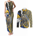 Personalised West Coast Eagles Couples Matching Tank Maxi Dress and Long Sleeve Button Shirt Trippy Psychedelic Abstract Art Mascot Football Fans
