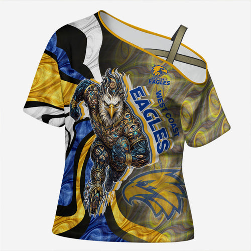 Personalised West Coast Eagles Cross Shoulder Shirt Trippy Psychedelic Abstract Art Mascot Football Fans