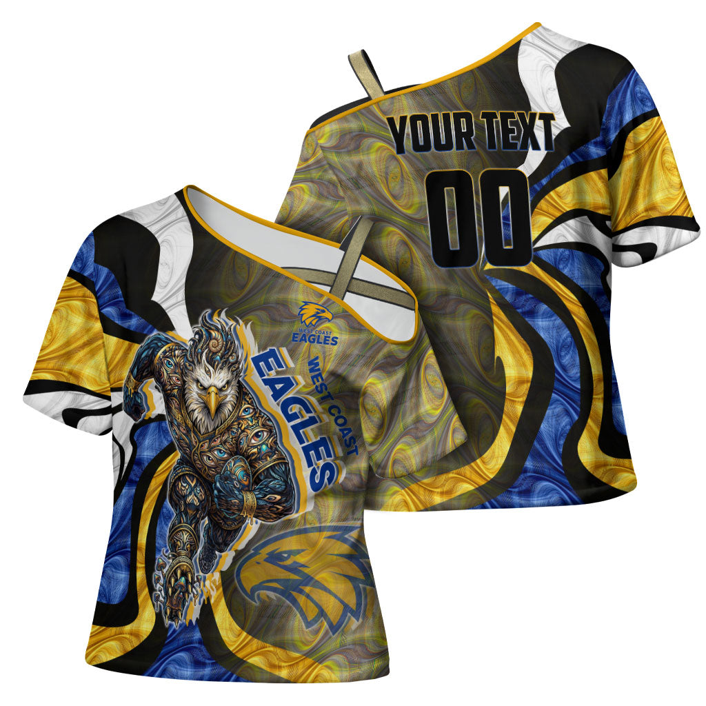 Personalised West Coast Eagles Cross Shoulder Shirt Trippy Psychedelic Abstract Art Mascot Football Fans