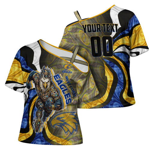 Personalised West Coast Eagles Cross Shoulder Shirt Trippy Psychedelic Abstract Art Mascot Football Fans