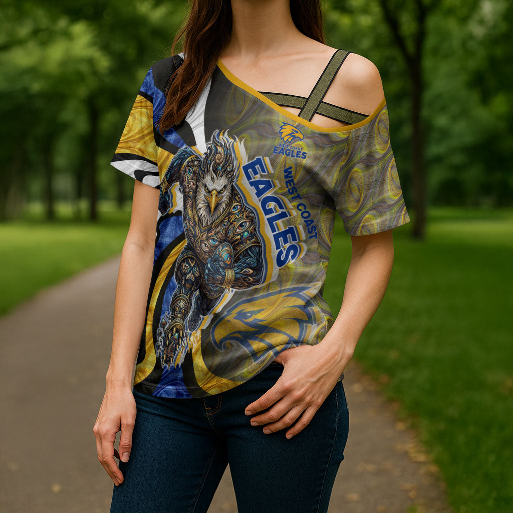 Personalised West Coast Eagles Cross Shoulder Shirt Trippy Psychedelic Abstract Art Mascot Football Fans