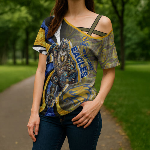 Personalised West Coast Eagles Cross Shoulder Shirt Trippy Psychedelic Abstract Art Mascot Football Fans