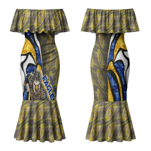Personalised West Coast Eagles Family Matching Mermaid Dress and Hawaiian Shirt Trippy Psychedelic Abstract Art Mascot Football Fans