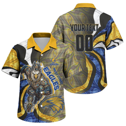 Personalised West Coast Eagles Family Matching Off The Shoulder Long Sleeve Dress and Hawaiian Shirt Trippy Psychedelic Abstract Art Mascot Football Fans