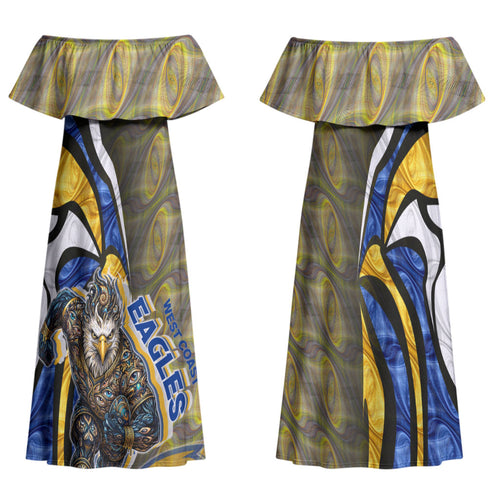 Personalised West Coast Eagles Family Matching Off Shoulder Maxi Dress and Hawaiian Shirt Trippy Psychedelic Abstract Art Mascot Football Fans