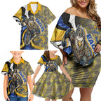 Personalised West Coast Eagles Family Matching Off Shoulder Short Dress and Hawaiian Shirt Trippy Psychedelic Abstract Art Mascot Football Fans