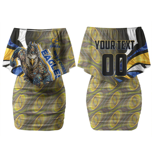 Personalised West Coast Eagles Family Matching Off Shoulder Short Dress and Hawaiian Shirt Trippy Psychedelic Abstract Art Mascot Football Fans