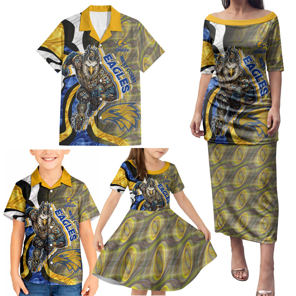Personalised West Coast Eagles Family Matching Puletasi and Hawaiian Shirt Trippy Psychedelic Abstract Art Mascot Football Fans