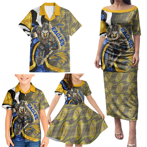 Personalised West Coast Eagles Family Matching Puletasi and Hawaiian Shirt Trippy Psychedelic Abstract Art Mascot Football Fans