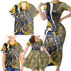 Personalised West Coast Eagles Family Matching Short Sleeve Bodycon Dress and Hawaiian Shirt Trippy Psychedelic Abstract Art Mascot Football Fans