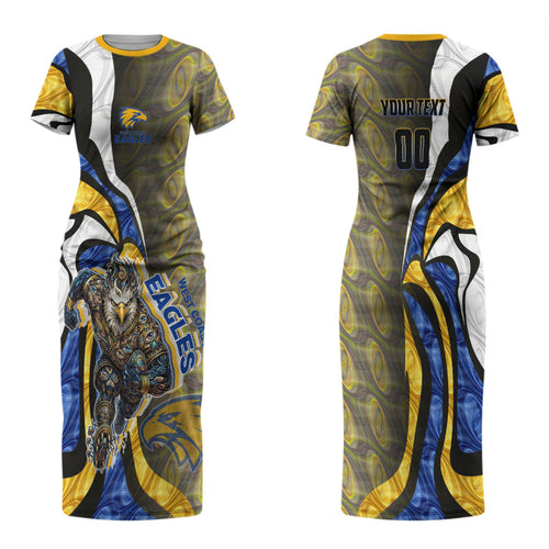 Personalised West Coast Eagles Family Matching Short Sleeve Bodycon Dress and Hawaiian Shirt Trippy Psychedelic Abstract Art Mascot Football Fans