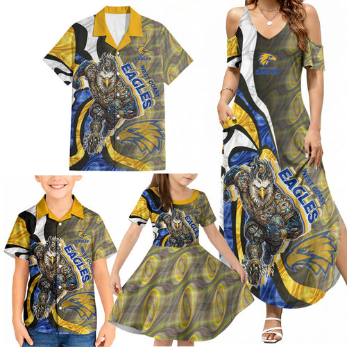 Personalised West Coast Eagles Family Matching Summer Maxi Dress and Hawaiian Shirt Trippy Psychedelic Abstract Art Mascot Football Fans