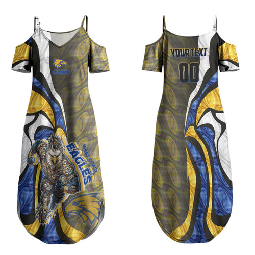 Personalised West Coast Eagles Family Matching Summer Maxi Dress and Hawaiian Shirt Trippy Psychedelic Abstract Art Mascot Football Fans