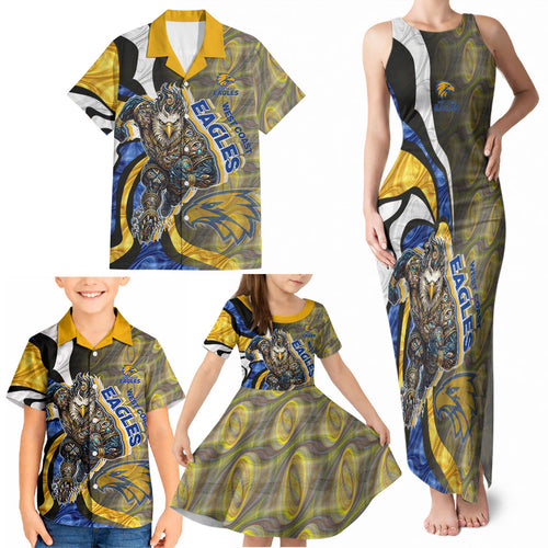 Personalised West Coast Eagles Family Matching Tank Maxi Dress and Hawaiian Shirt Trippy Psychedelic Abstract Art Mascot Football Fans