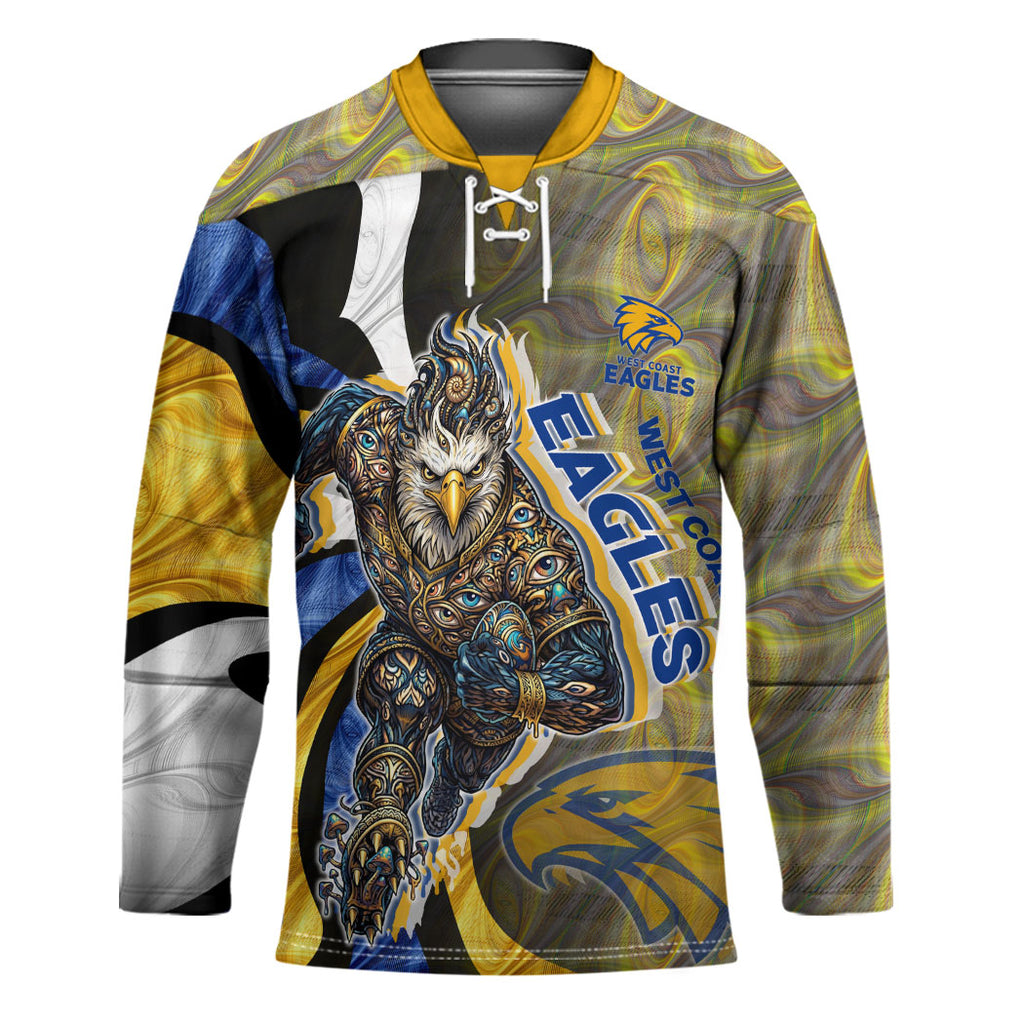 Personalised West Coast Eagles Hockey Jersey Trippy Psychedelic Abstract Art Mascot Football Fans