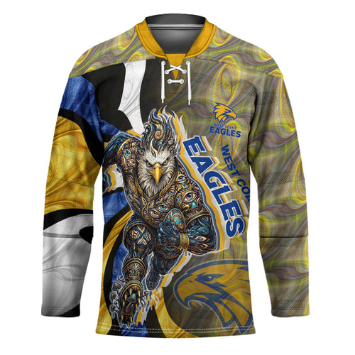 Personalised West Coast Eagles Hockey Jersey Trippy Psychedelic Abstract Art Mascot Football Fans