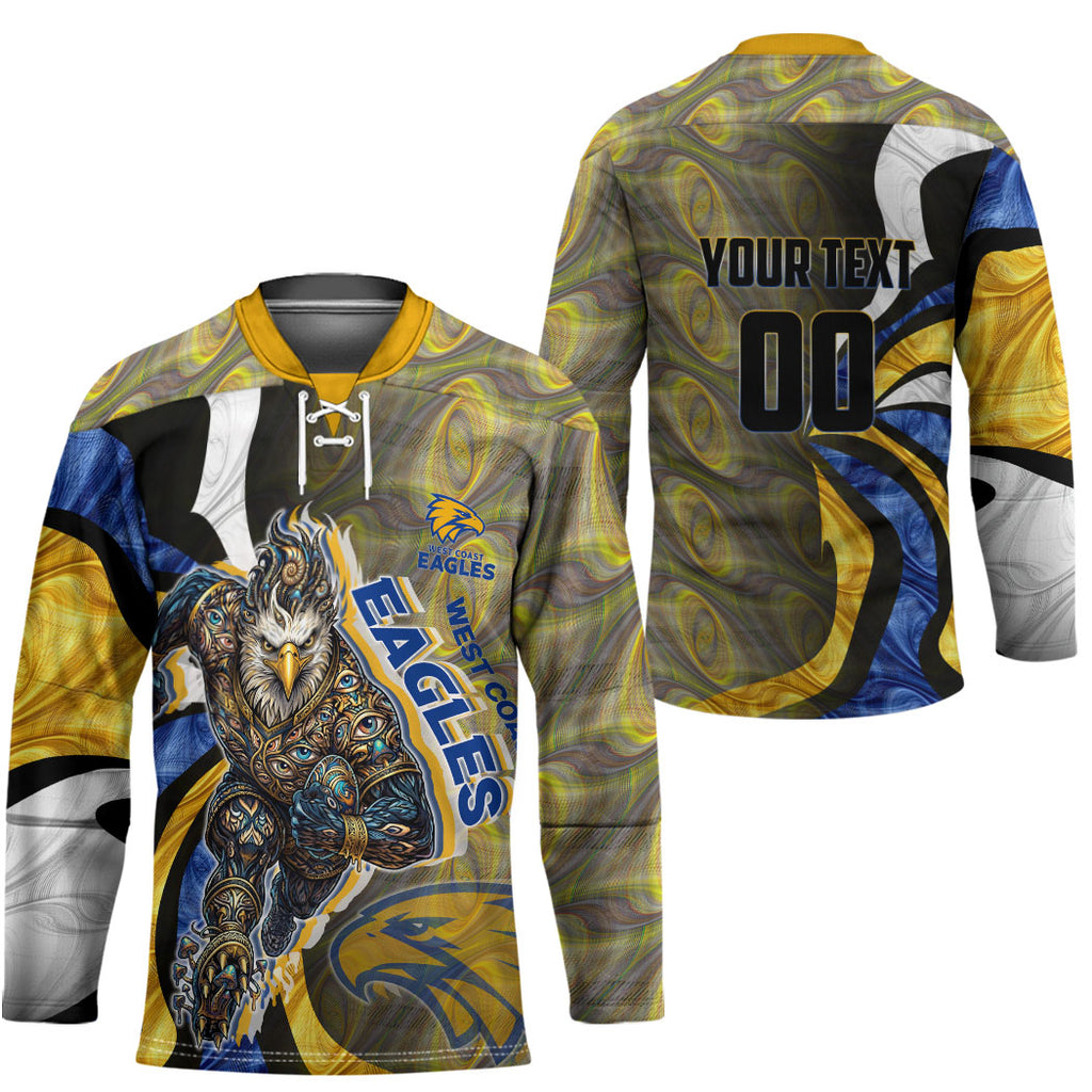 Personalised West Coast Eagles Hockey Jersey Trippy Psychedelic Abstract Art Mascot Football Fans