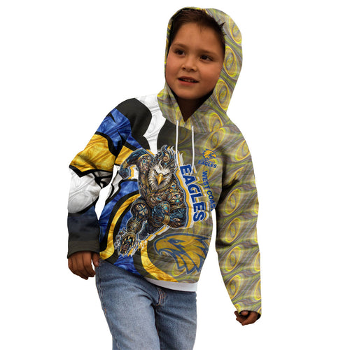 Personalised West Coast Eagles Kid Hoodie Trippy Psychedelic Abstract Art Mascot Football Fans