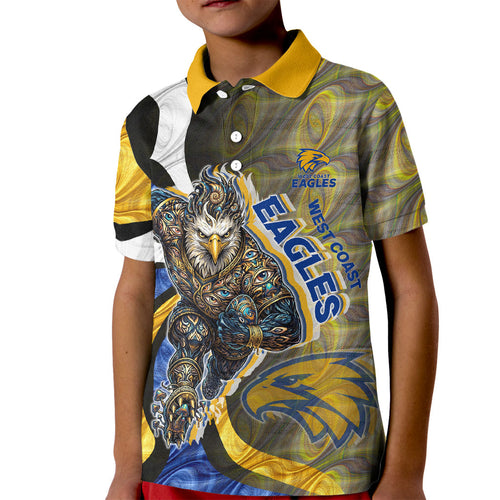 Personalised West Coast Eagles Kid Polo Shirt Trippy Psychedelic Abstract Art Mascot Football Fans