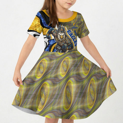 Personalised West Coast Eagles Kid Short Sleeve Dress Trippy Psychedelic Abstract Art Mascot Football Fans
