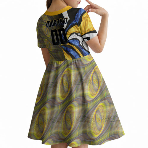 Personalised West Coast Eagles Kid Short Sleeve Dress Trippy Psychedelic Abstract Art Mascot Football Fans
