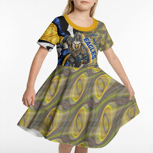 Personalised West Coast Eagles Kid Short Sleeve Dress Trippy Psychedelic Abstract Art Mascot Football Fans