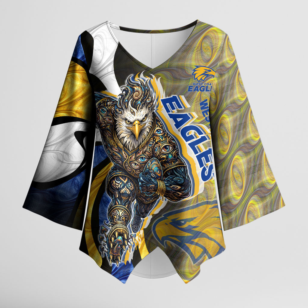 Personalised West Coast Eagles Kimono Sleeve Blouse Trippy Psychedelic Abstract Art Mascot Football Fans