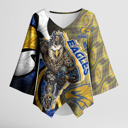 Personalised West Coast Eagles Kimono Sleeve Blouse Trippy Psychedelic Abstract Art Mascot Football Fans
