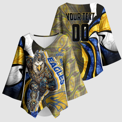 Personalised West Coast Eagles Kimono Sleeve Blouse Trippy Psychedelic Abstract Art Mascot Football Fans