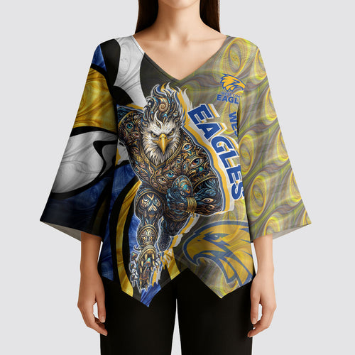 Personalised West Coast Eagles Kimono Sleeve Blouse Trippy Psychedelic Abstract Art Mascot Football Fans