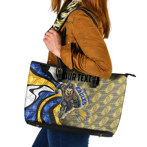 Personalised West Coast Eagles Leather Tote Bag Trippy Psychedelic Abstract Art Mascot Football Fans