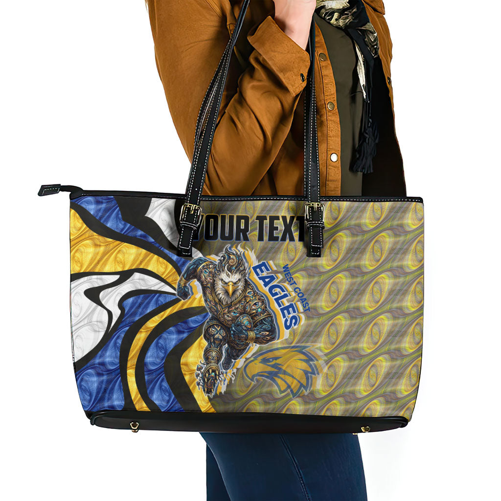 Personalised West Coast Eagles Leather Tote Bag Trippy Psychedelic Abstract Art Mascot Football Fans
