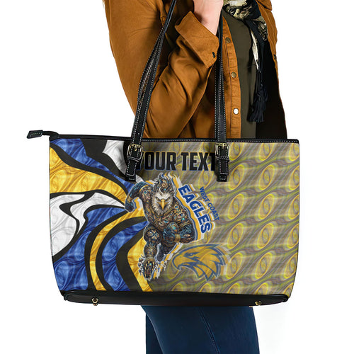 Personalised West Coast Eagles Leather Tote Bag Trippy Psychedelic Abstract Art Mascot Football Fans