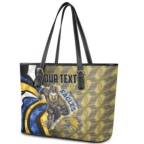 Personalised West Coast Eagles Leather Tote Bag Trippy Psychedelic Abstract Art Mascot Football Fans