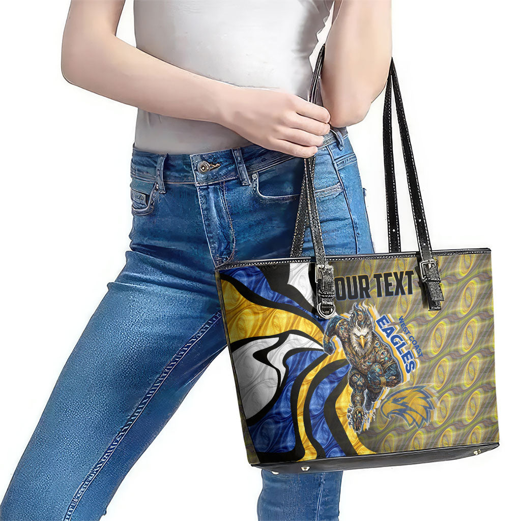 Personalised West Coast Eagles Leather Tote Bag Trippy Psychedelic Abstract Art Mascot Football Fans