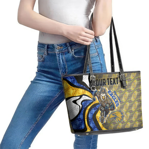 Personalised West Coast Eagles Leather Tote Bag Trippy Psychedelic Abstract Art Mascot Football Fans