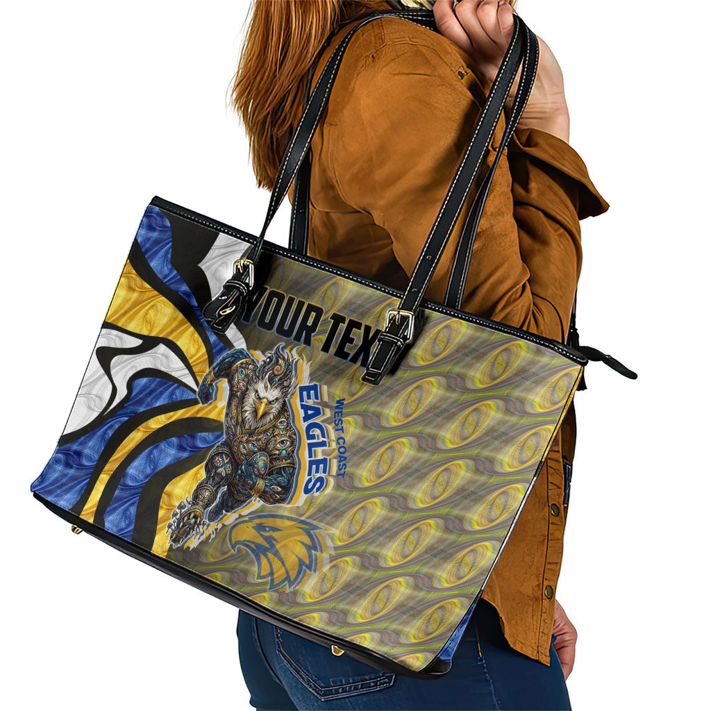 Personalised West Coast Eagles Leather Tote Bag Trippy Psychedelic Abstract Art Mascot Football Fans