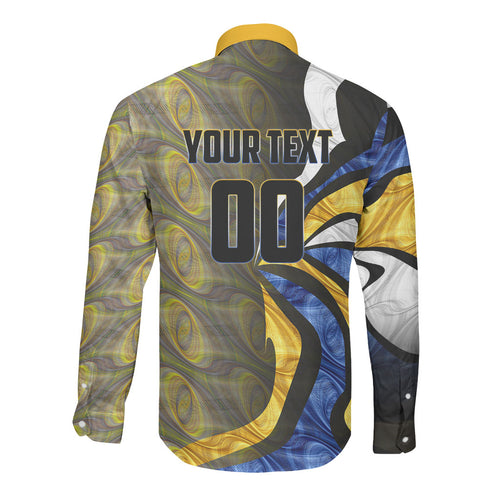Personalised West Coast Eagles Long Sleeve Button Shirt Trippy Psychedelic Abstract Art Mascot Football Fans
