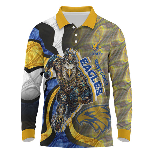 Personalised West Coast Eagles Long Sleeve Polo Shirt Trippy Psychedelic Abstract Art Mascot Football Fans