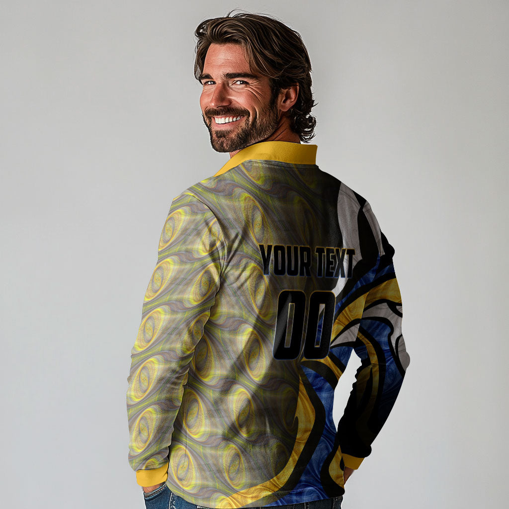 Personalised West Coast Eagles Long Sleeve Polo Shirt Trippy Psychedelic Abstract Art Mascot Football Fans