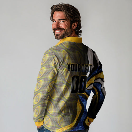 Personalised West Coast Eagles Long Sleeve Polo Shirt Trippy Psychedelic Abstract Art Mascot Football Fans