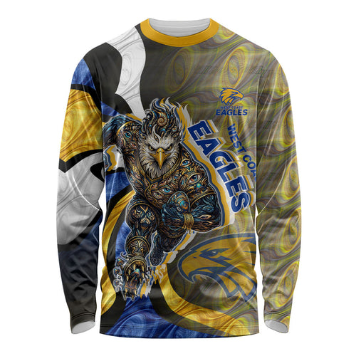 Personalised West Coast Eagles Long Sleeve Shirt Trippy Psychedelic Abstract Art Mascot Football Fans
