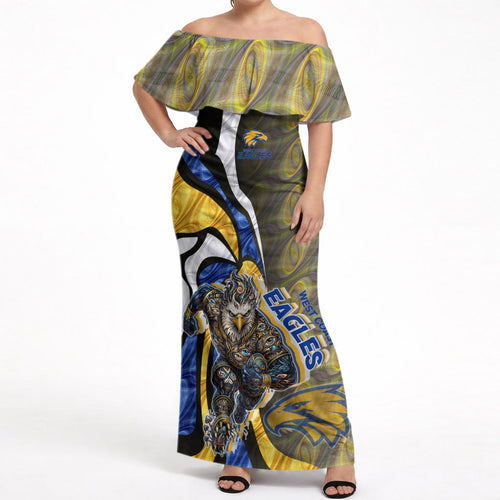 Personalised West Coast Eagles Off Shoulder Maxi Dress Trippy Psychedelic Abstract Art Mascot Football Fans